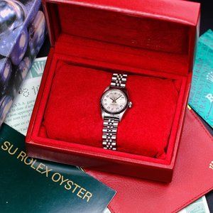 LADY ROLEX DATEJUST FACTORY SILVER DIAMOND DIAL 26MM WATCH ORIGINAL BOX & PAPERS